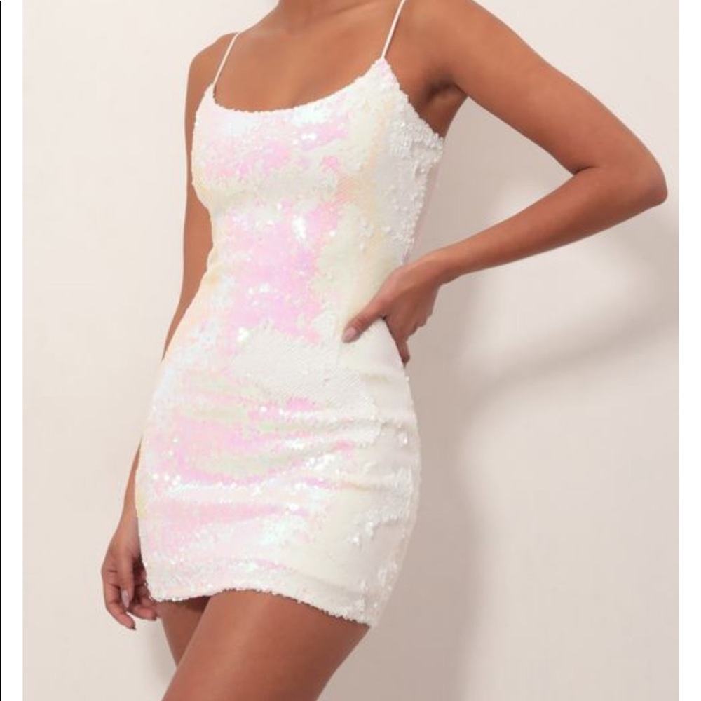 White and pink iridescent mini dress